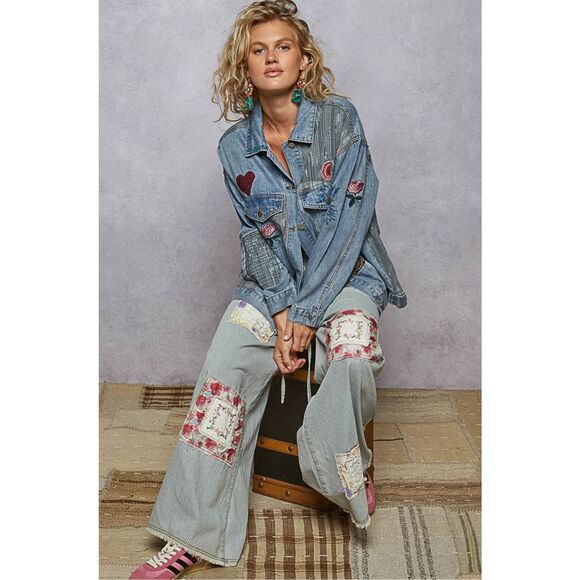 POL Pinstripe Draw String Patch Pants Size L - Picture 2 of 13